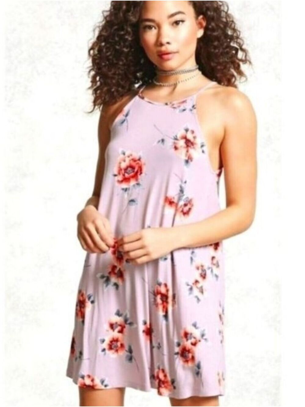 Forever 21 Plus Size Lavender Purple Floral Sleeveless Halter Dress Size 2X